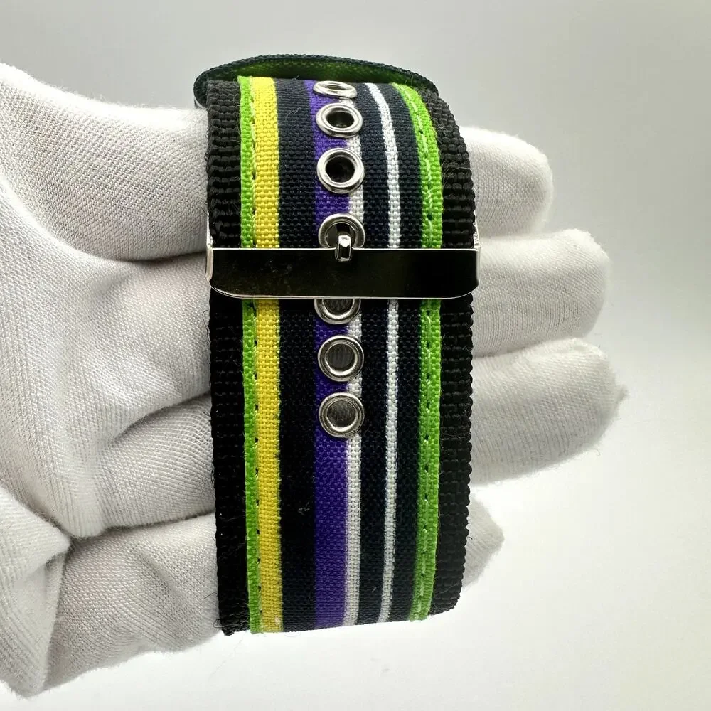 Paul Jardin Rectangular Quartz Watch Silver Tone Case Multicolor Fabric Strap